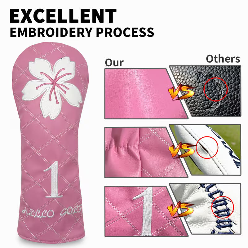 Sakura Pink Quilted Golf Headcover – PU Leather (Driver, Fairway, Hybrid)