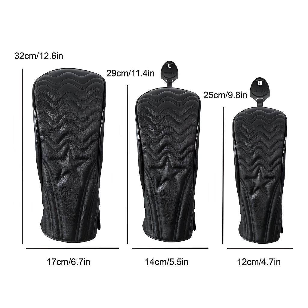 Grain Star Black Golf Headcover – Quilted PU Leather with ID Tags