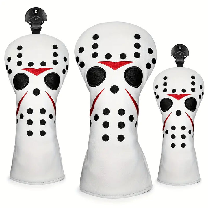 Horror Icon Golf Headcovers – White PU Leather Mask (Driver, Fairway, Hybrid)