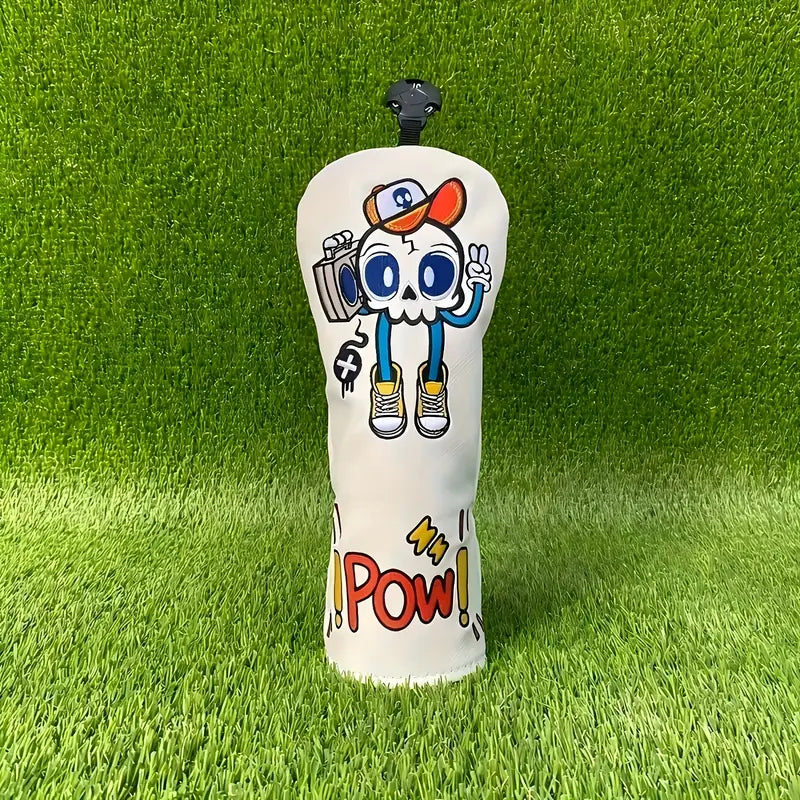 Street Style Cartoon Skull Golf Headcovers – White PU Leather