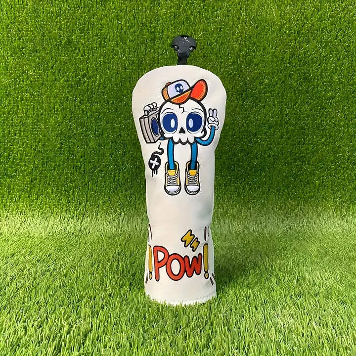 Street Style Cartoon Skull Golf Headcovers – White PU Leather