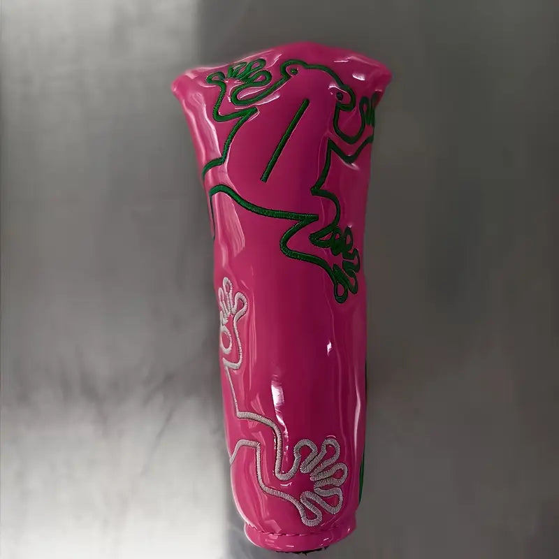 Vibrant Pink Frog Blade Putter Head Cover – Embroidered Glossy PU Protector