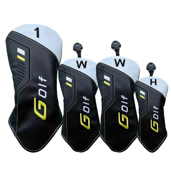 4-Piece Sport Edition Golf Headcover Set – Black & White PU Leather