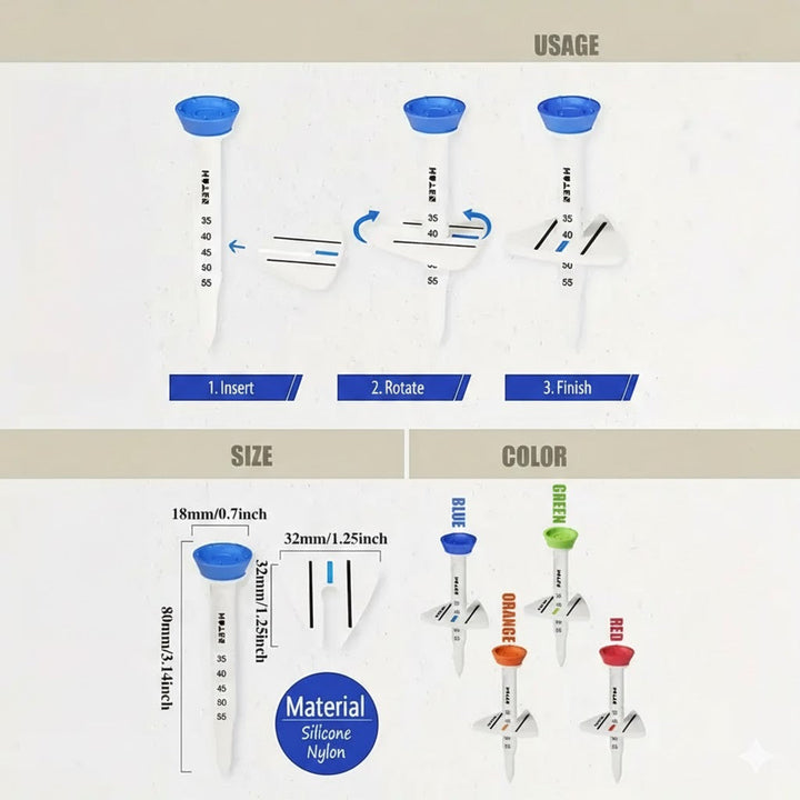 Adjustable Practice Golf Tees (8-Pack) – Silicone Aiming Guide & Height Control System