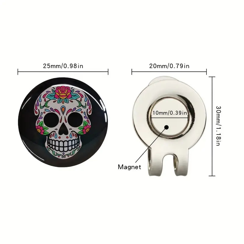 Sugar Skull Magnetic Golf Ball Marker & Hat Clip – Day of the Dead