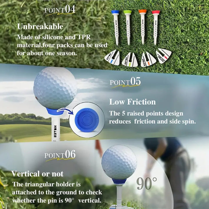 Adjustable Practice Golf Tees (8-Pack) – Silicone Aiming Guide & Height Control System