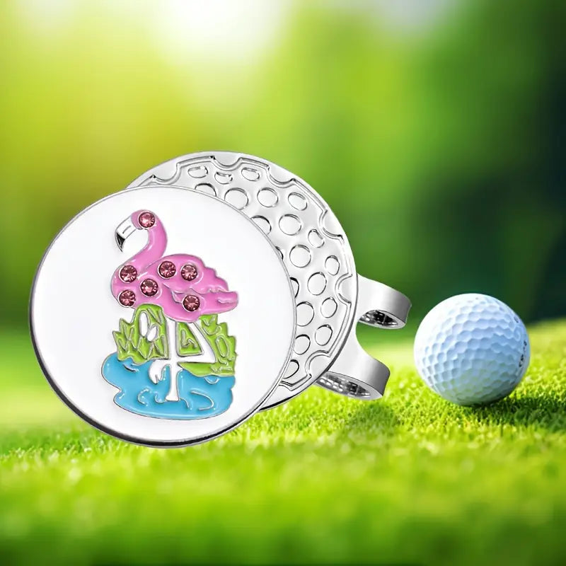"Pink Flamingo" Magnetic Golf Ball Marker & Hat Clip – Tropical Crystal Design