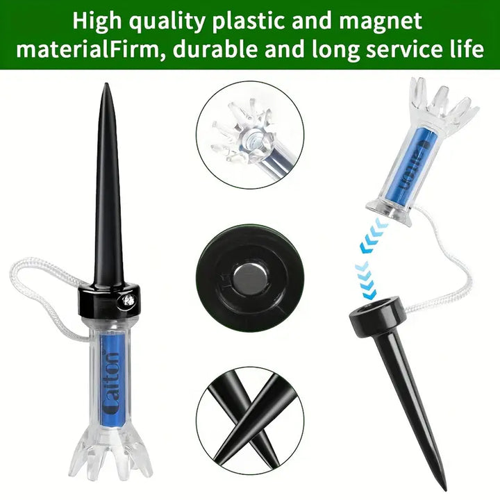 Magnetic Golf Tees (5-Pack) – 90mm Low Resistance Tees with Anti-Loss Tether